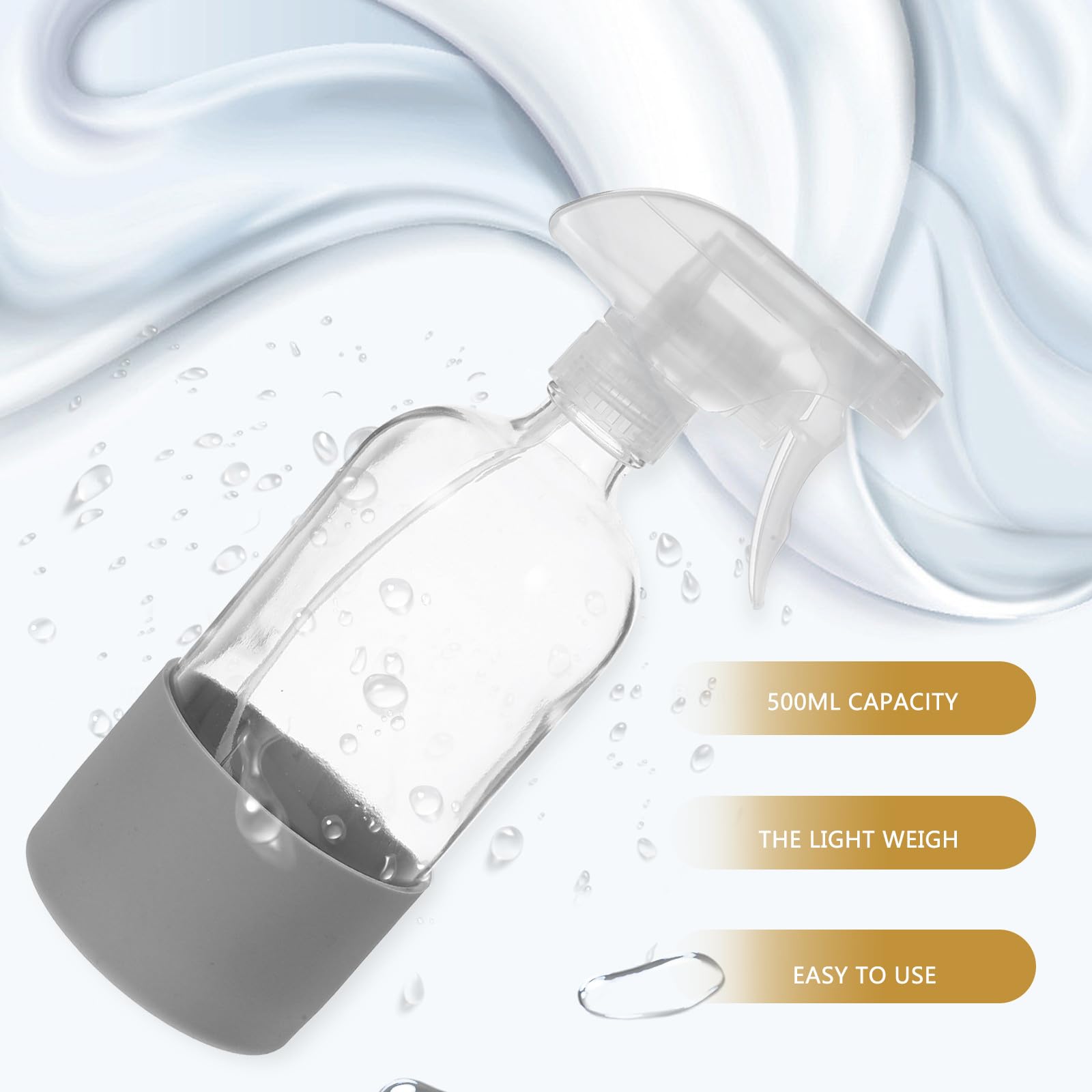 3 Stück-pack Wiederbefüllbare Glas Sprühflaschen 500ml mit Rutschfestem Silikonboden Feiner Nebelspray für Garten Auto Haushalt Transparente Leere Sprühflasche