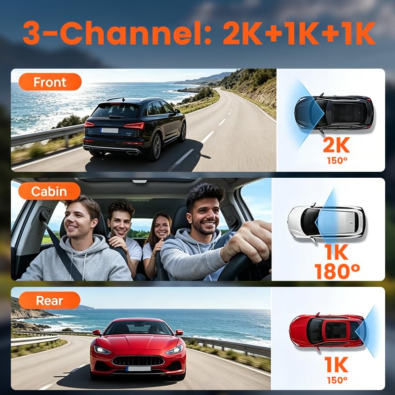 Image of 3 Channel 4G Dash Cam Record GPS Tracking Live Video ADAS BSD Park Monitor Timelapse WiFi Hotspot Reverse Parking Calling MicroSD SIM (3 Channel 4G ADAS BSD DashCam S44GTrio Gen4)