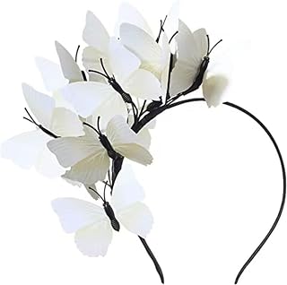 Butterfly Fascinator Headband Monarch Festival Wedding Tea Party Headpiece for Women Girls (A-White, One Size)