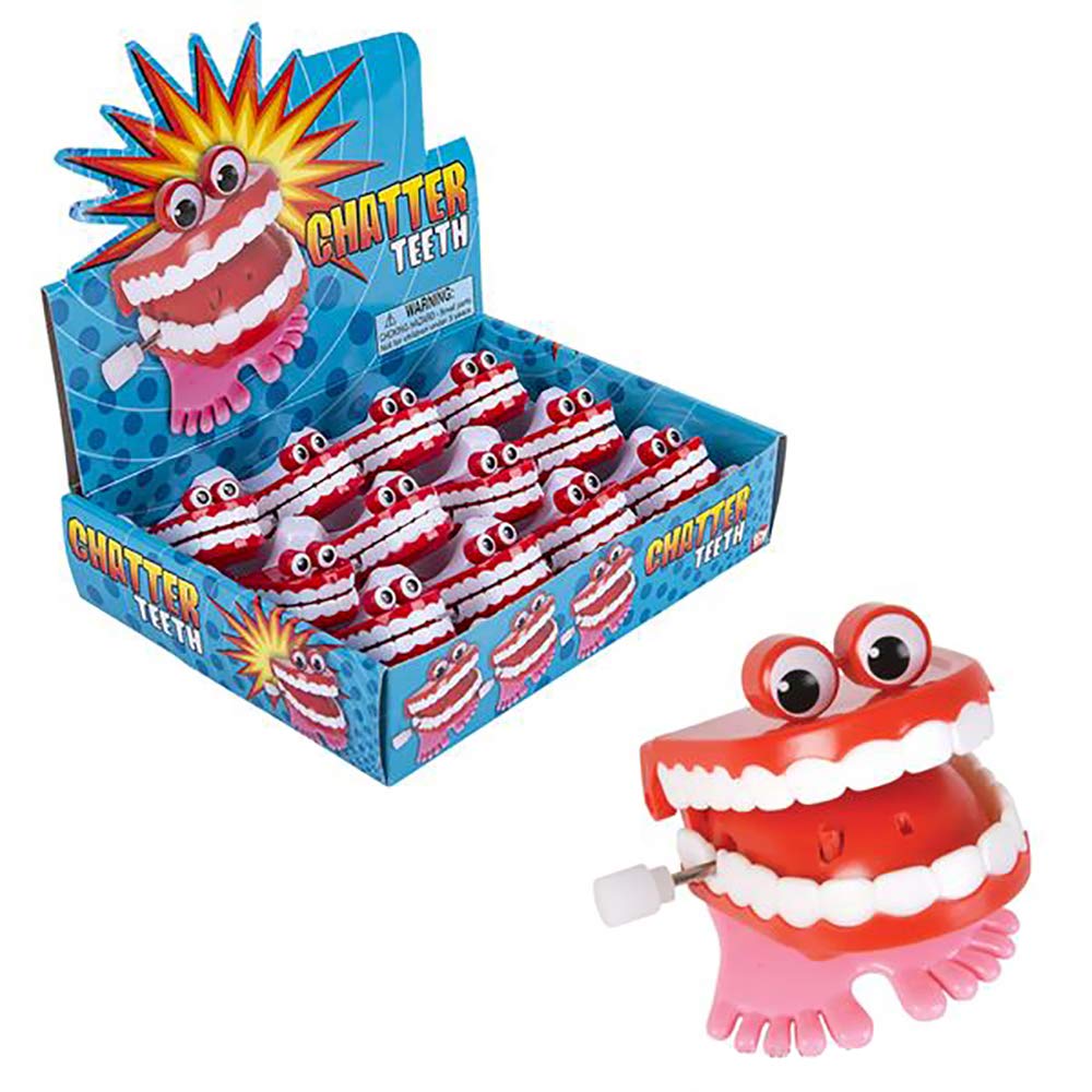 The Dreidel Company Wind Up Teeth Chomping & Chattering Teeth with Googly Eyes Toys for Kids Birthday Party Favors, Novelty and Gag Gifts, 1.75"