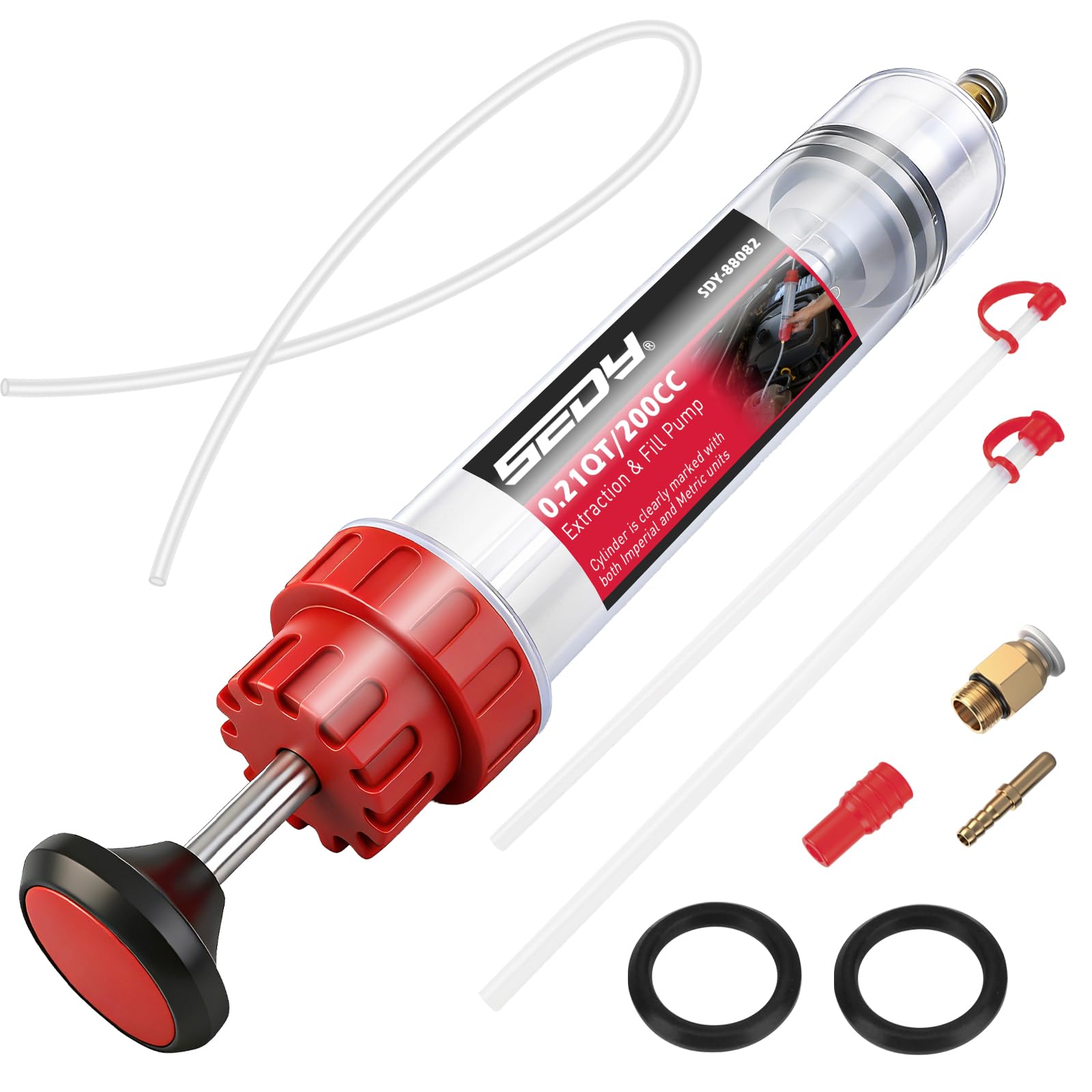 Photo 1 of 200CC Automotive Fluid Extractor Syringe Pump with Long Hose and Extension Tubes, Oil Extractor Fluid Pump Oil Evacuator and Dispenser Pump for Engine Oil, ATF, Coolant, Brake & Power Steering Fluids
