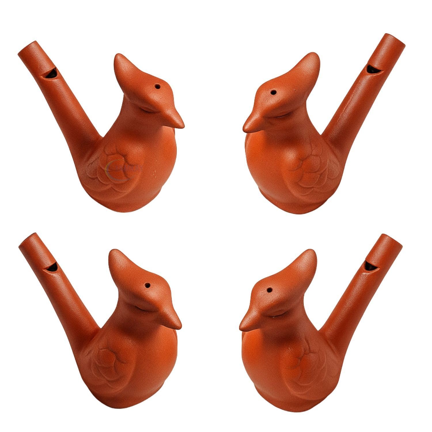 Mud Water Bird Whistle Handmade Animal Figurine Water Whistle Musical Toy, Fill The Water and Blow The Bird for Different Sounds -Pack of 4