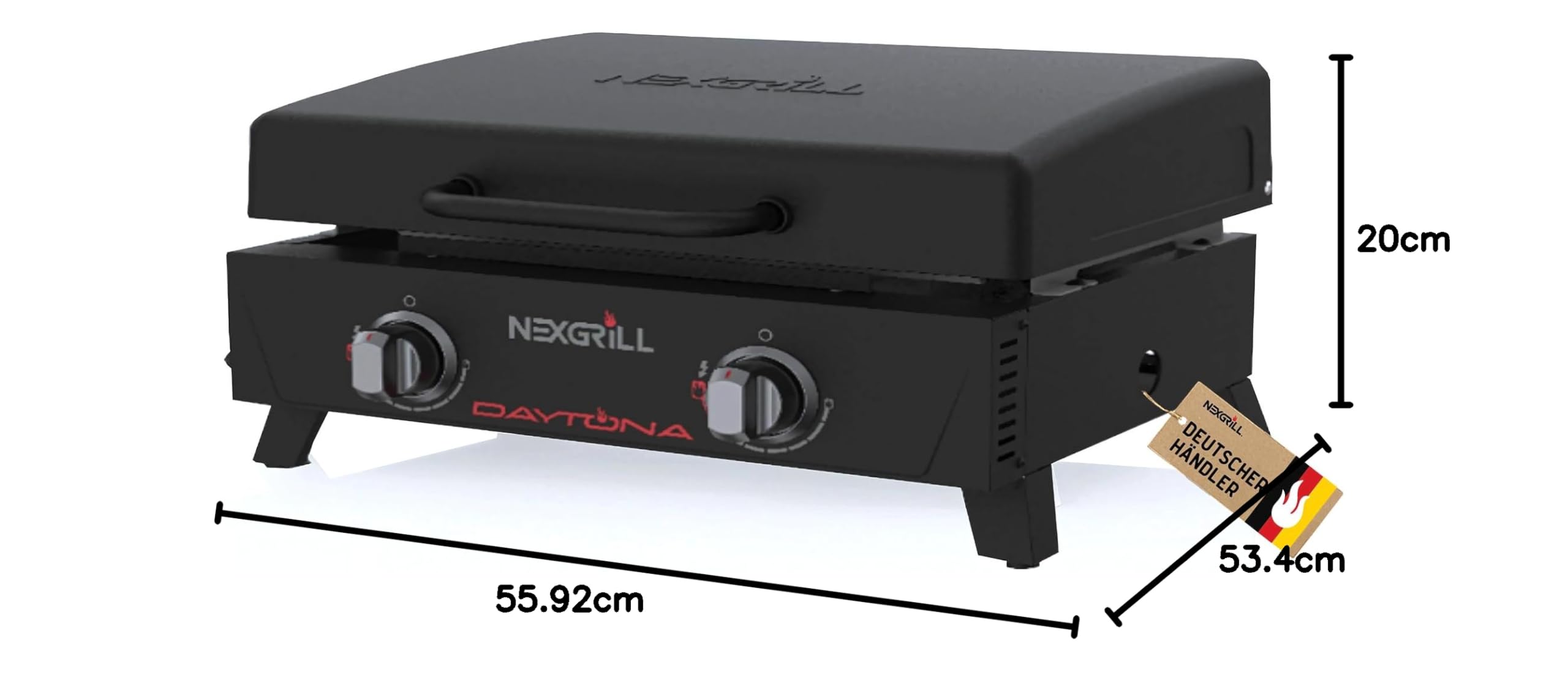 Nexgrill 2-Brenner Tabletop Plancha – Kompakter Tischgrill mit keramikbeschichteter Grillplatte – Gasgrill ideal für Camping, Garten & Outdoor BBQ, 5,86 kW