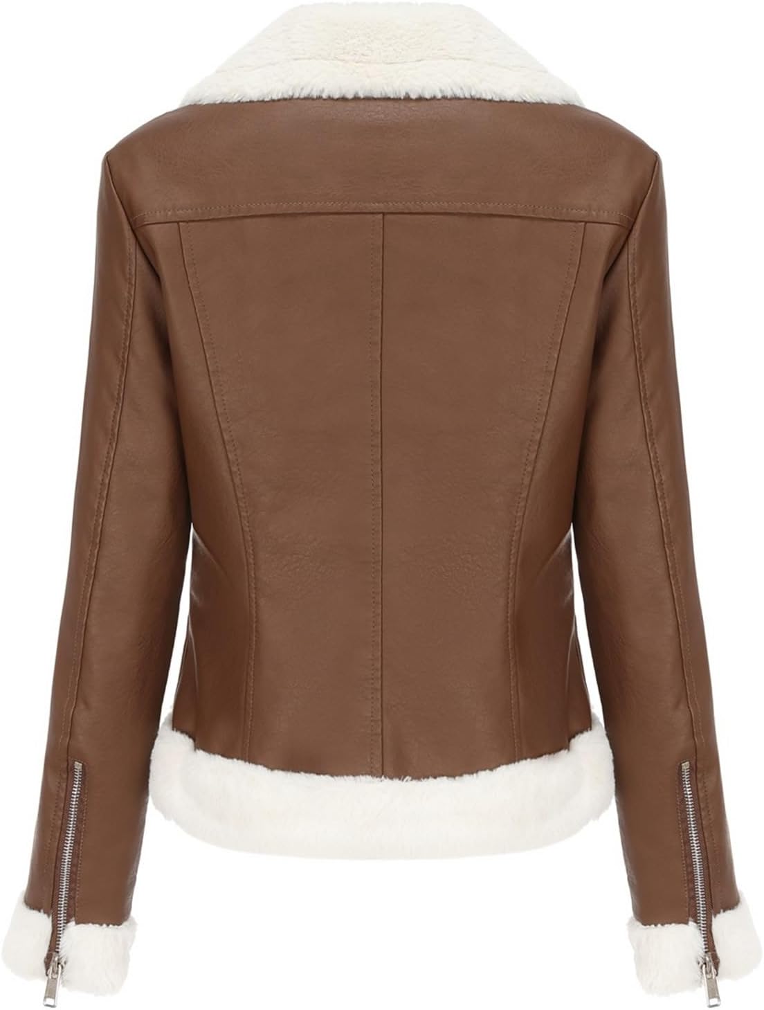Womens Faux Leather Jacket Long Sleeve Zipper Short Moto Biker Coat Women's Leather Jacket
