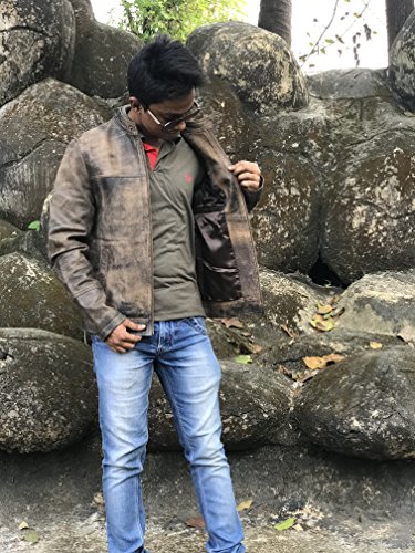 Image of Luis Legends Men's Cafe Racer Triple Stitch Distressed Brown Wax Vintage Leather Jacket