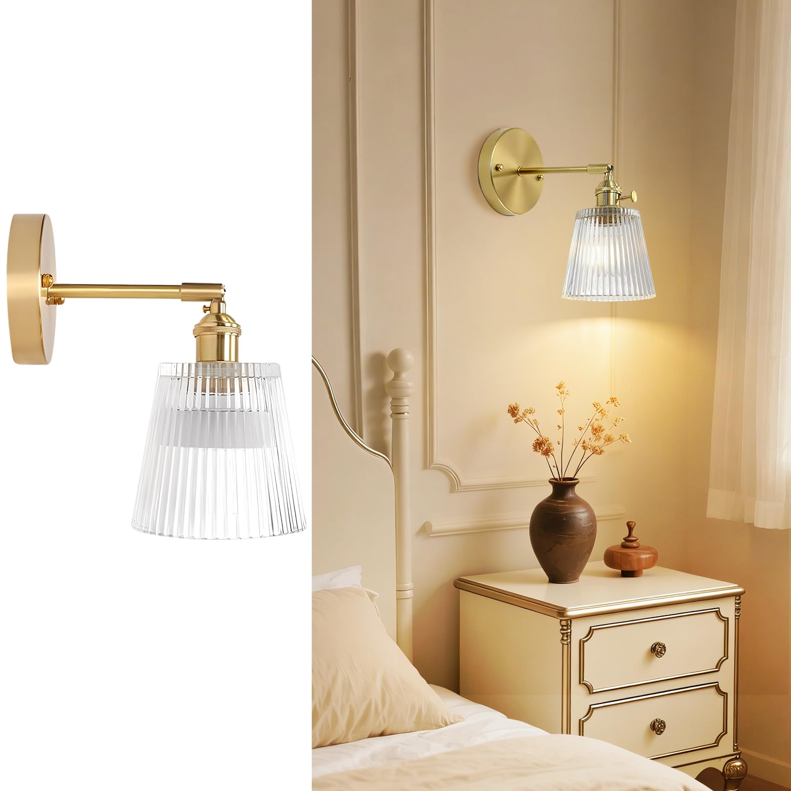 HXYSXHJUO Wall Light Sconce - Industrial Glass Fixture with Adjustable Angle, E27 Base, Modern Design for Bedroom and Living Room