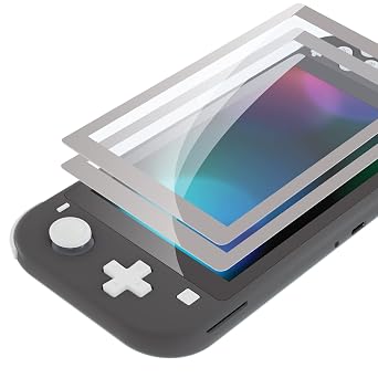eXtremeRate 2 Pack Fleeting Gray Border Transparent HD Clear Saver Protector Film, Tempered Glass Screen Protector for Nintendo Switch Lite [Anti-Scratch, Anti-Fingerprint, Shatterproof, Bubble-Free]