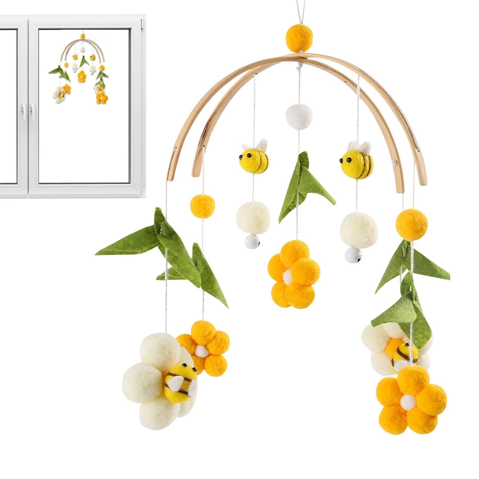 Mobile Bébé Berceau Boho Fleurs Et Abeilles Avec Clochette - Jouet Visuel Et Apaisant Pour Chambre De Nourrisson