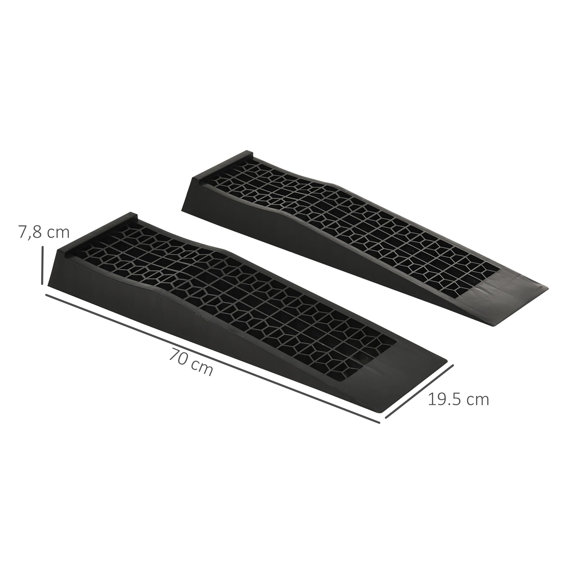 HOMCOM Juego de 2 Rampas para Coche de Plástico, Rampas Portátiles Carga hasta 3 Toneladas para Coches SUV Furgonetas Pequeñas, Antideslizante, Estable, 70x19,5 cm, Negro