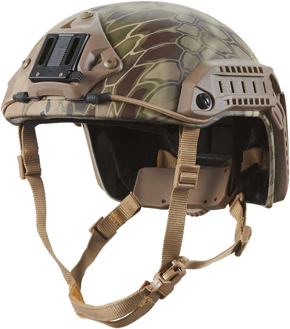 Medium - Large Industrial ABS Plastic Constructed Maritime Helmet Adjustable Crown 20mm Side Rail Adapter Padding Stickers NVG Shroud Bungee Retention Goggle Clip (Highlander)