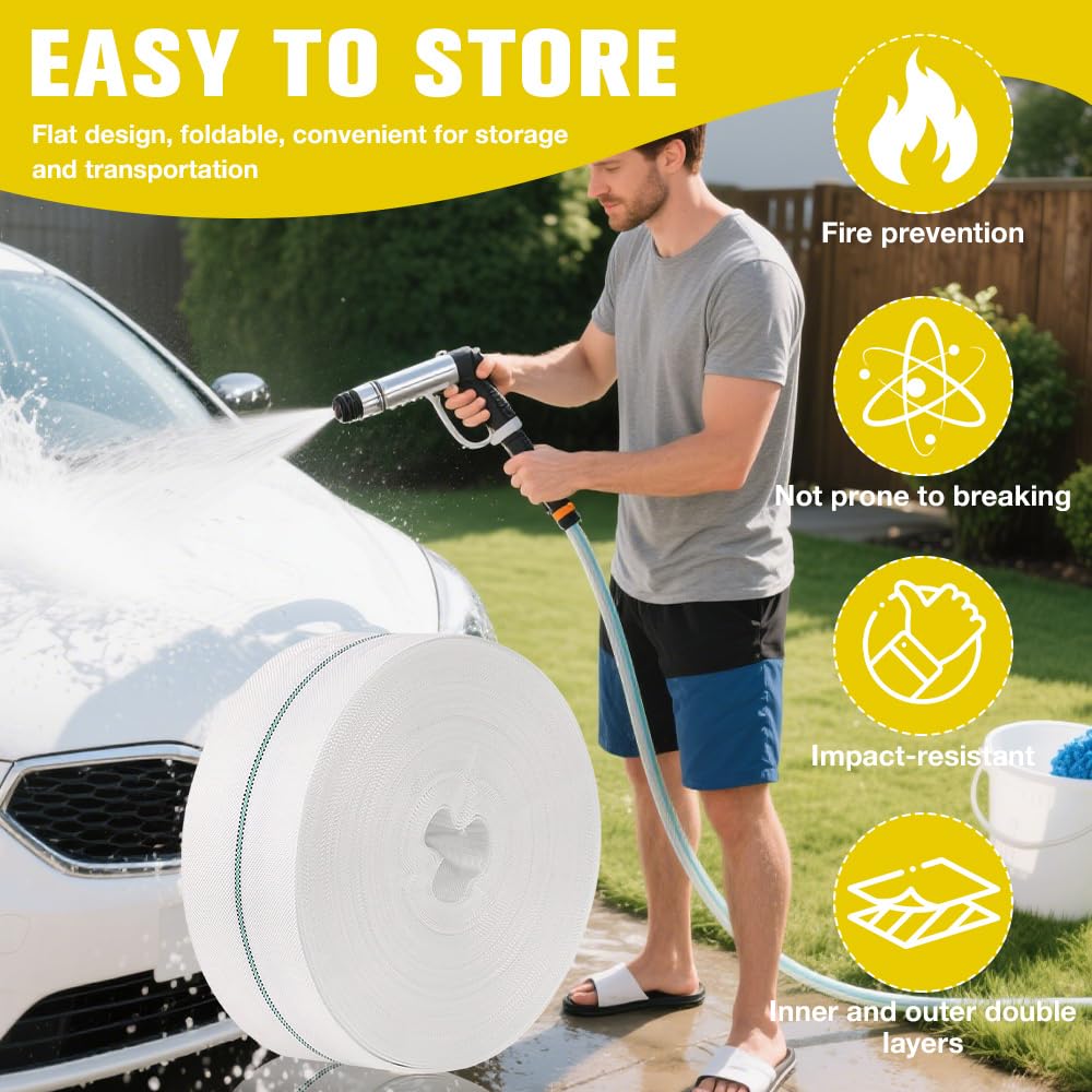 20 M Tuyau Refoulement Plat 25 MM Tuyau Plat Flexible En Tissu Tuyau D'Incendie Avec 4 Colliers De Serrage Tuyaux De Vidange Pour Pompe Submersible Et Pompe À Eau Sale