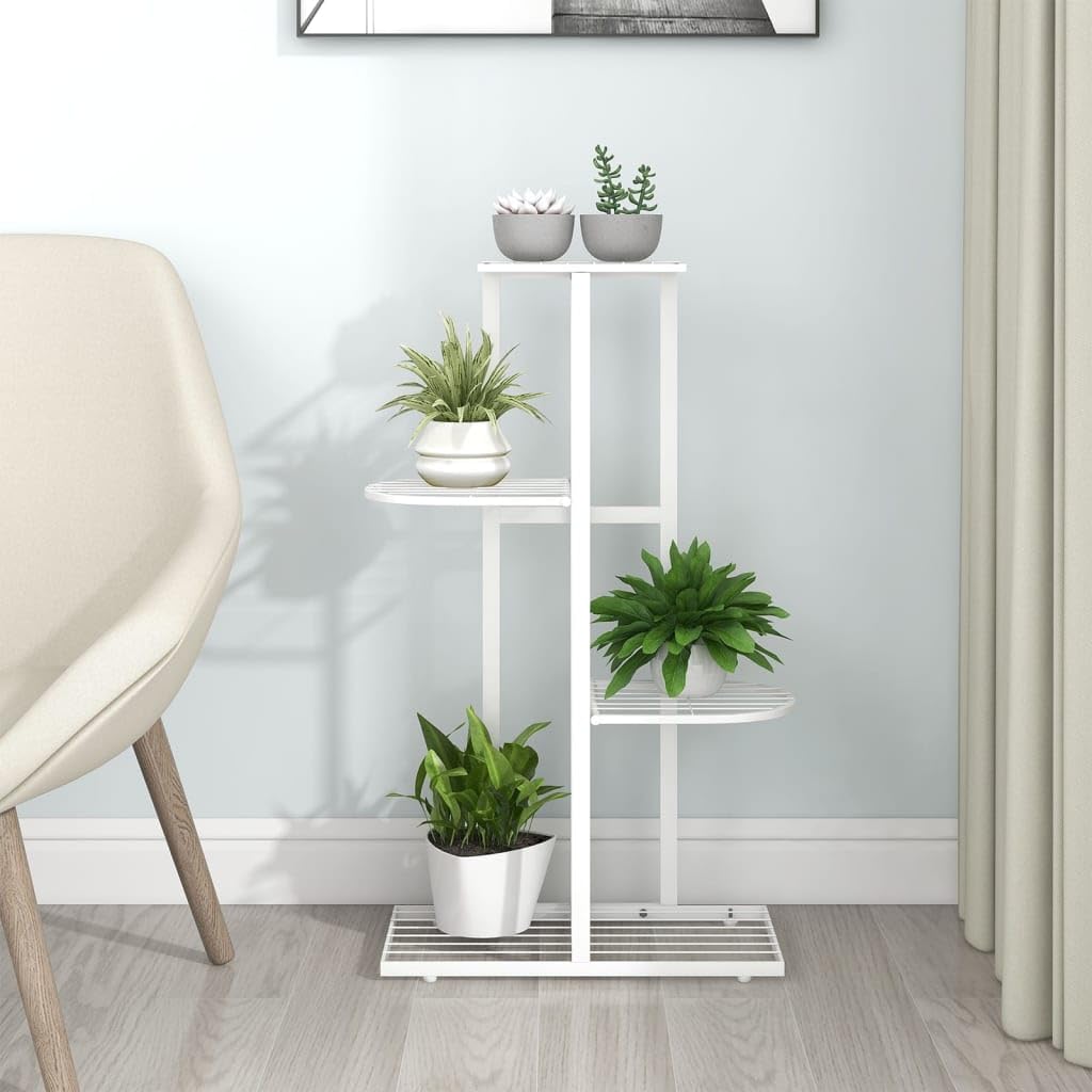 sofutoo Showcase Your Plants with 4-Tier Metal Flower Stand, Sturdy and Durable Design, White Color, for Home and Garden Decor