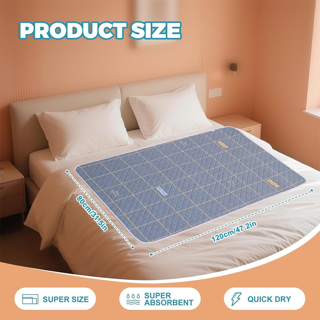 Traverse Letto Anziani 80x120 cm Assorbente Impermeabile Lavabile per Incontinenza