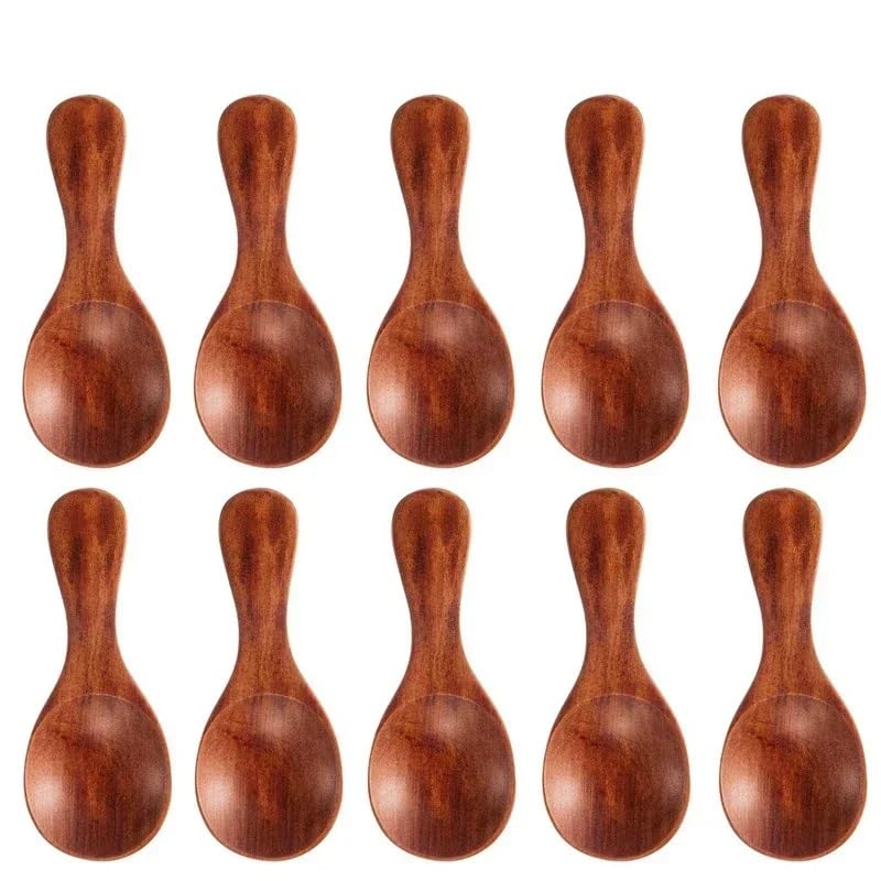 1-10 mini cucharas de madera para cocina, especias, condimentos, café, azúcar, cucharillas de madera para niños, cucharas de madera de mango corto, vajilla para el hogar, 10 unidades, color marrón