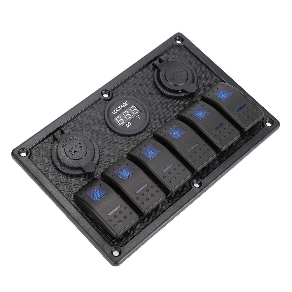 Tbest Panel Przełączników Kołyskowych 12 V-24 V z Woltomierzem 2 Porty USB i Papierosy do Samochodu Ciężarówka łódź Rv Abs/Pc Sterowanie Przełączaniem