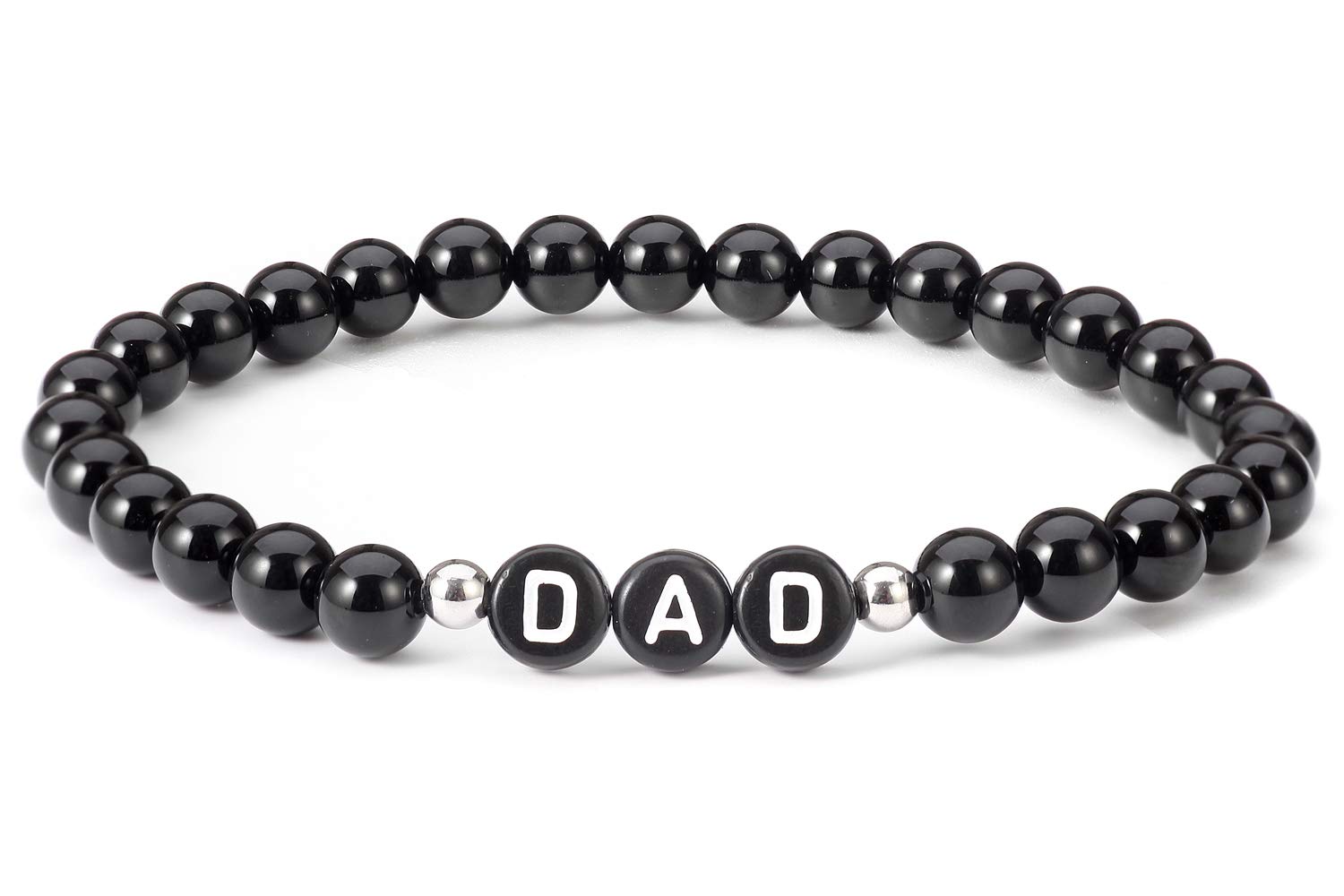 Thajaling Natural Black Onyx Gemstone Bracelet Stretch Rope Bead Alphabet Bracelet Letter Dad Christmas Birthday Gift for Father