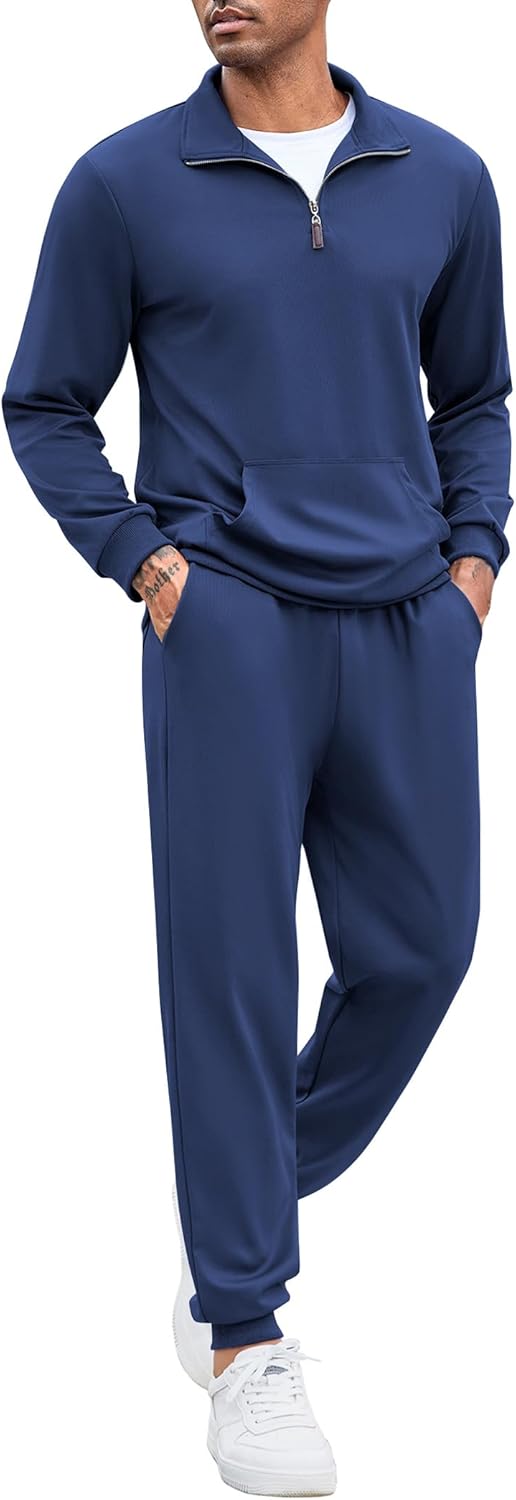 COOFANDY Men’s Tracksuit 2 Piece Quarter Zip Sweatsuit Sets Casual Athletic Running Jogging Suits