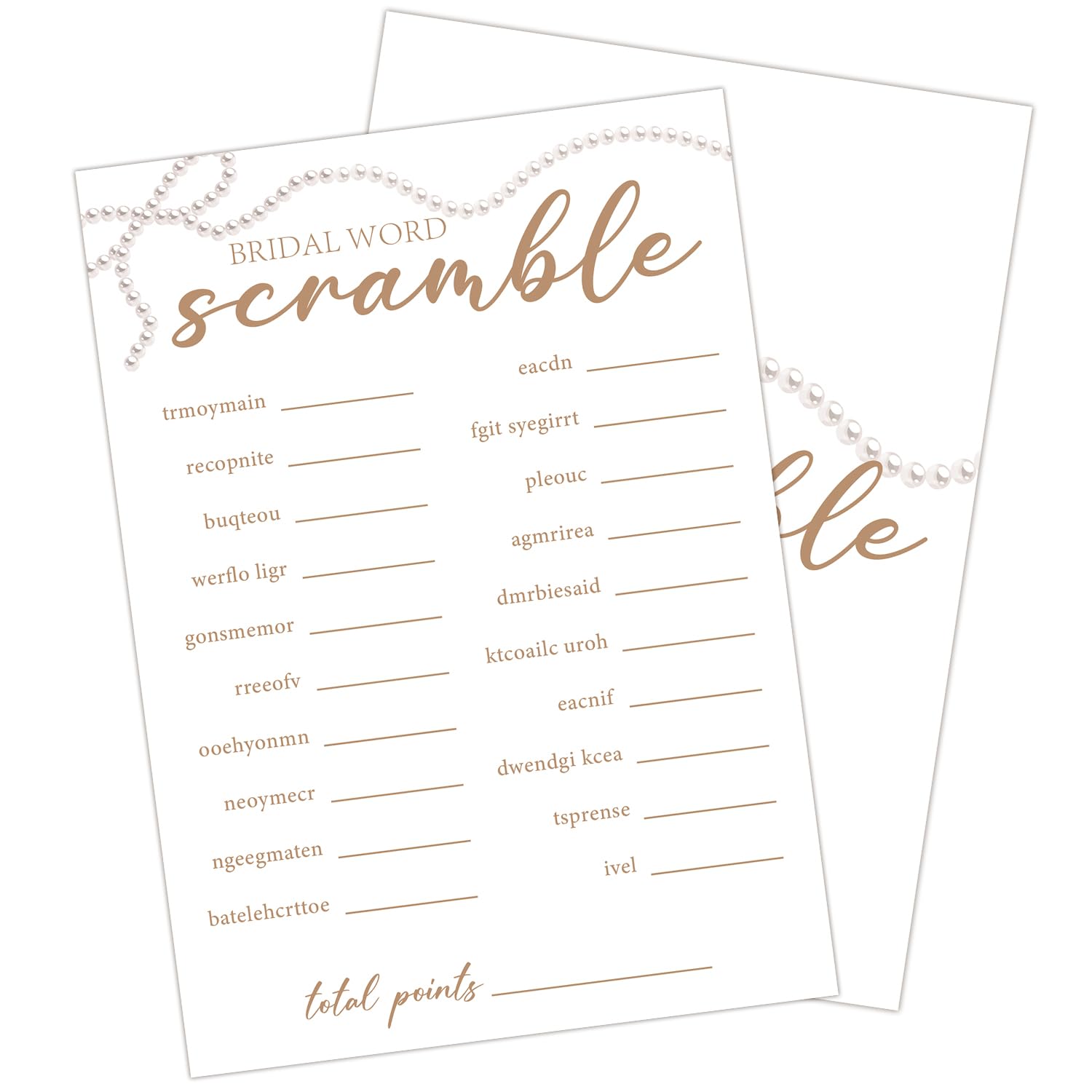 Lesixur Pearl Bridal Shower Games 30 Guests（5 * 7 Inches Card with 1 Answers Card） - Bridal Word Scramble - Couples Engagement Party Bridal Party