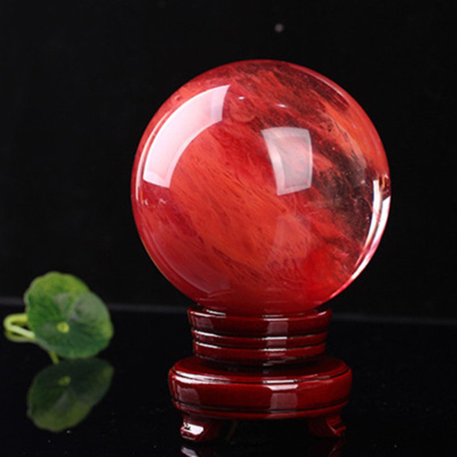 Bola de cristal fundido rojo de piedras preciosas con soporte de madera | Esfera de cristal decorativa, bolas de meditación, decoración de brujería Feng Shui, accesorio de orbe de cristal