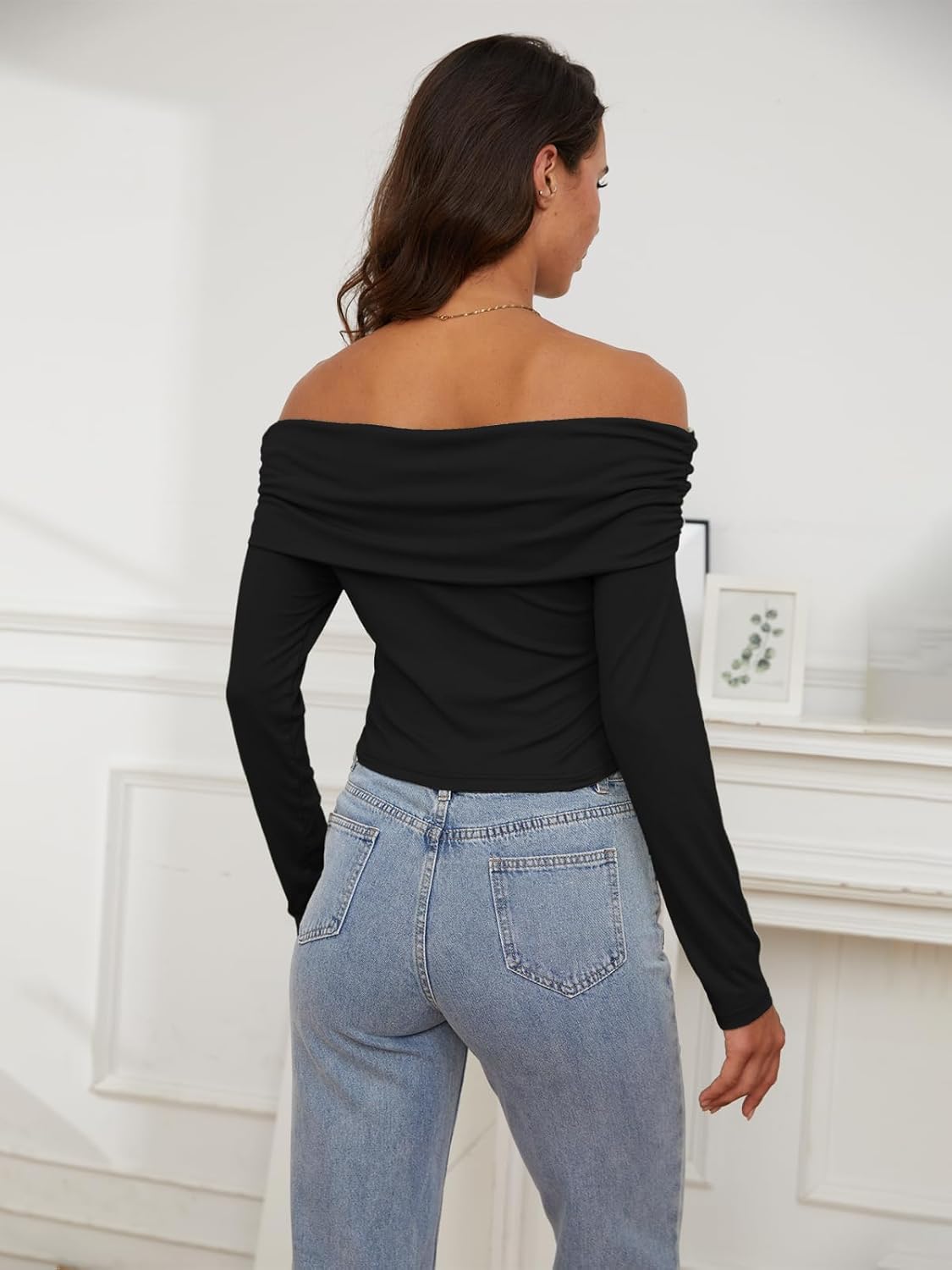 LQI Women's Sexy Off Shoulder Tops Long Sleeve Y2K Tops Slim Fit Blouse Going Out Nightout Crop Tops - Image 3