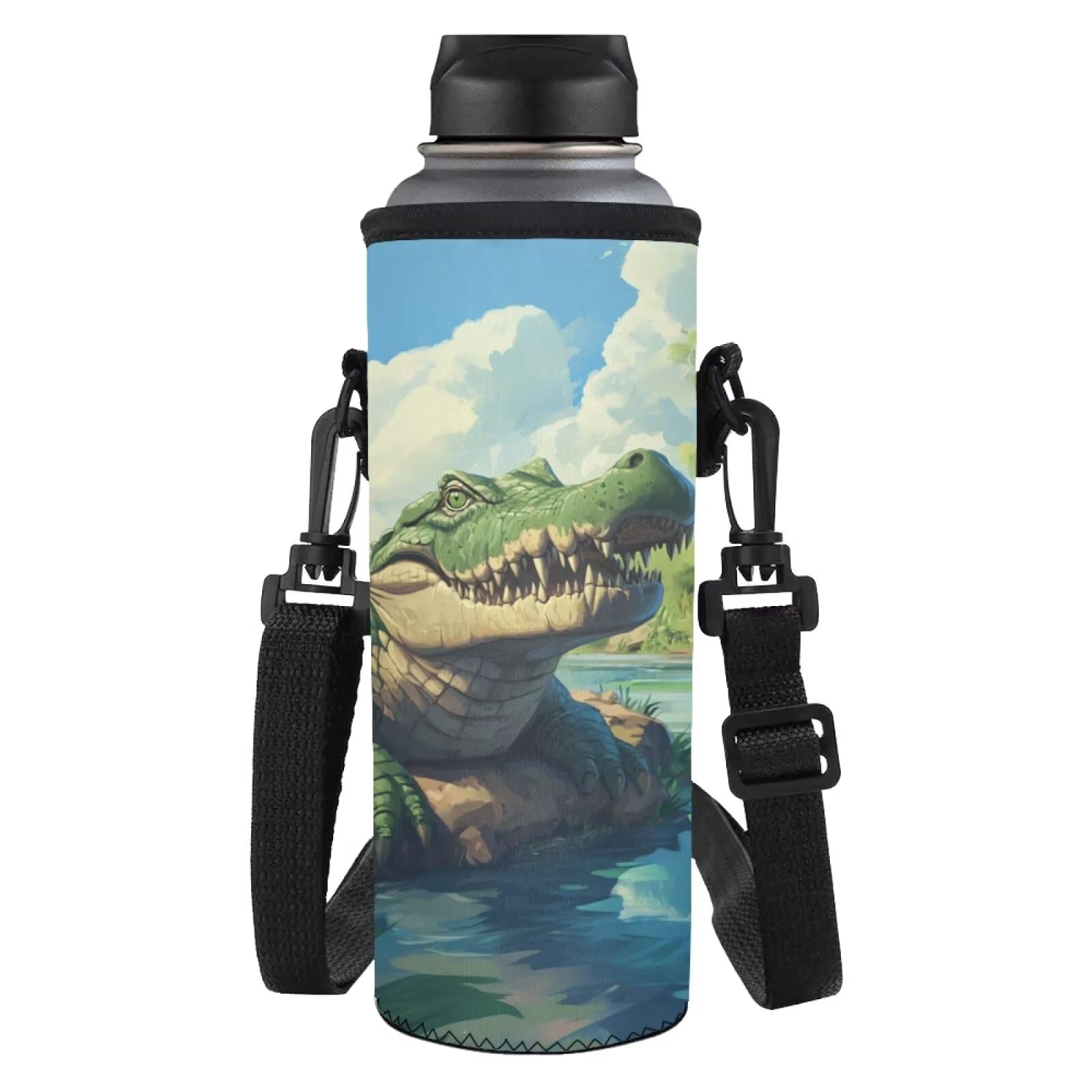 Yexignaon Crocodile Water Bottle Sleeve for Boys Non Slip Water Bottle Pouch for Rucksack Drink Bottles Carrier Bag for Outdoor Hiking Travel Drink Carrying