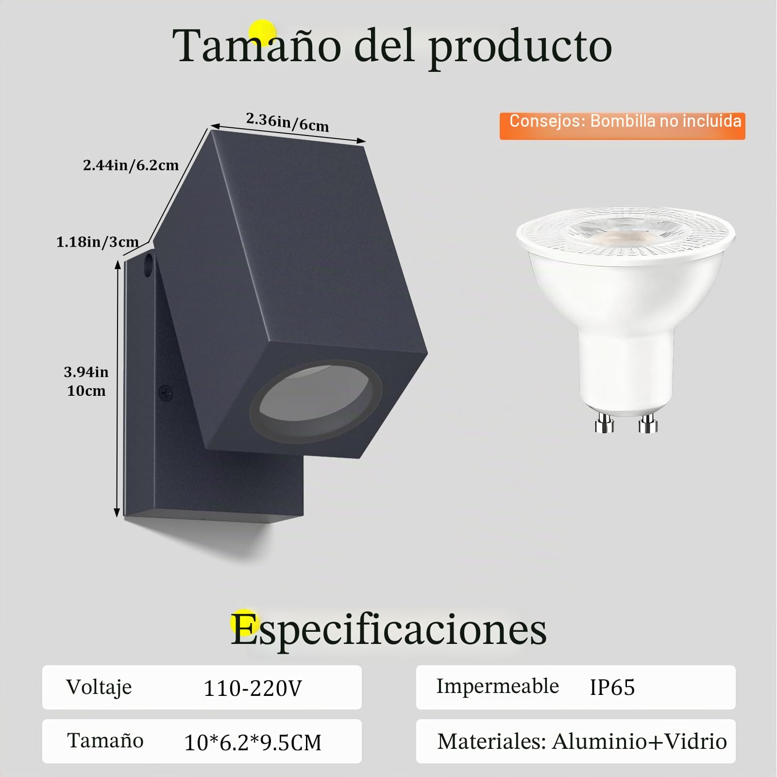 Aipsun 2 PCS LED Lámpara de Pared Interior/Exterior,IP65 Impermeable Apliques de Pared exterior Lámparas de pared de aluminio GU10/90 grados giratorias, casquillo GU10 sin bombilla,Antracita