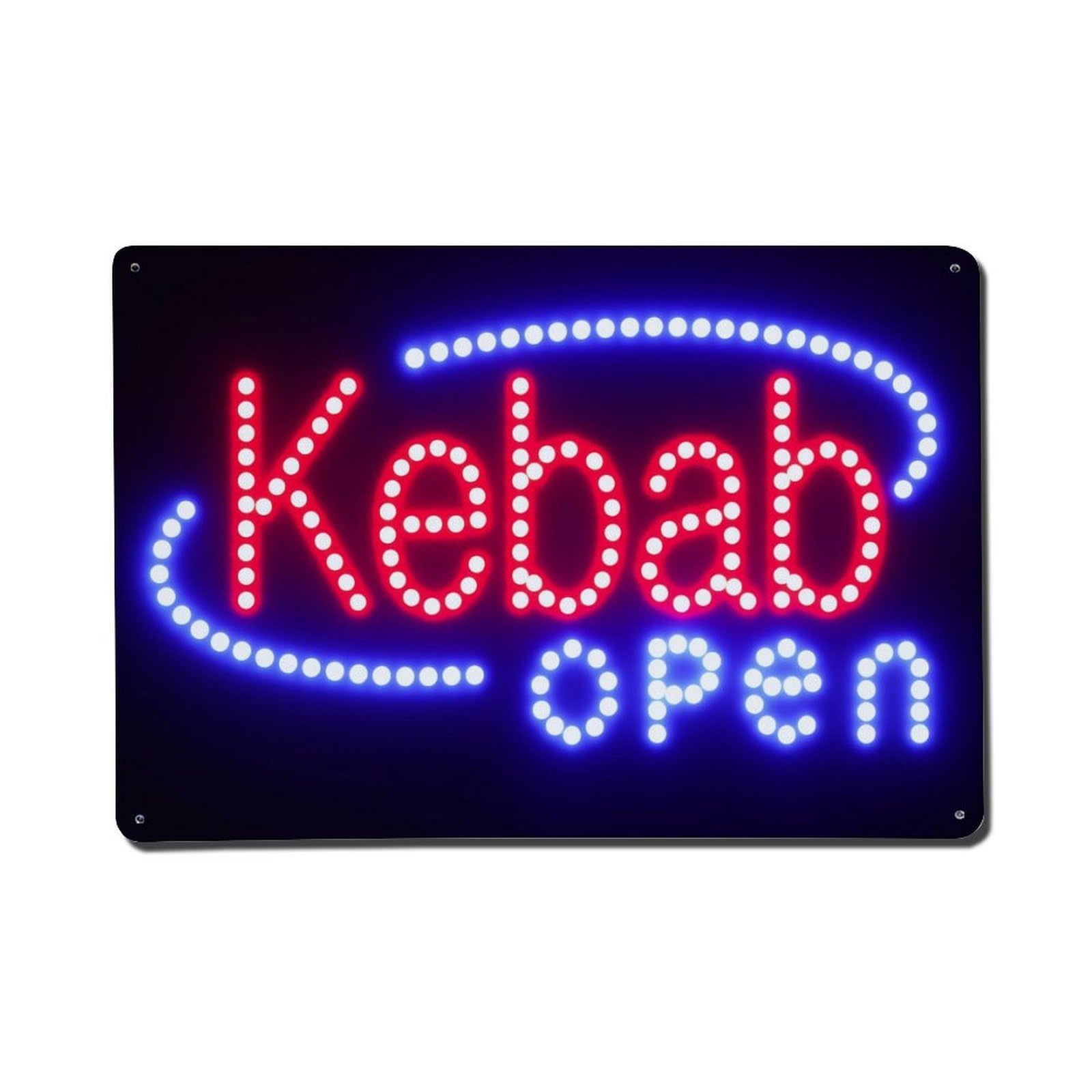 Kebab Open Neon Sign Light Display Tin Sign Vintage Metal Poster, Home Bar Garage Man Cave Cafe Indoor & Outdoor Wall Decoration 8x12Inches