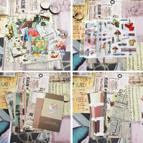 Image of MGNLR Vintage Aesthetic Scrapbook Kit(346Pcs) Scrapbooking Supplies Kit with Bullet Junk Journal,Stationery,A6 Grid Notebook Journaling Gift for Girl (Post Office Brown Scrapbook), Paper