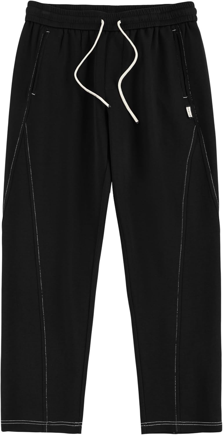 Men's Cotton Yoga Pants Casual Sweat Pants Joggers for Men Lounge Open Bottom Straight Leg Loose Pants with Pockets