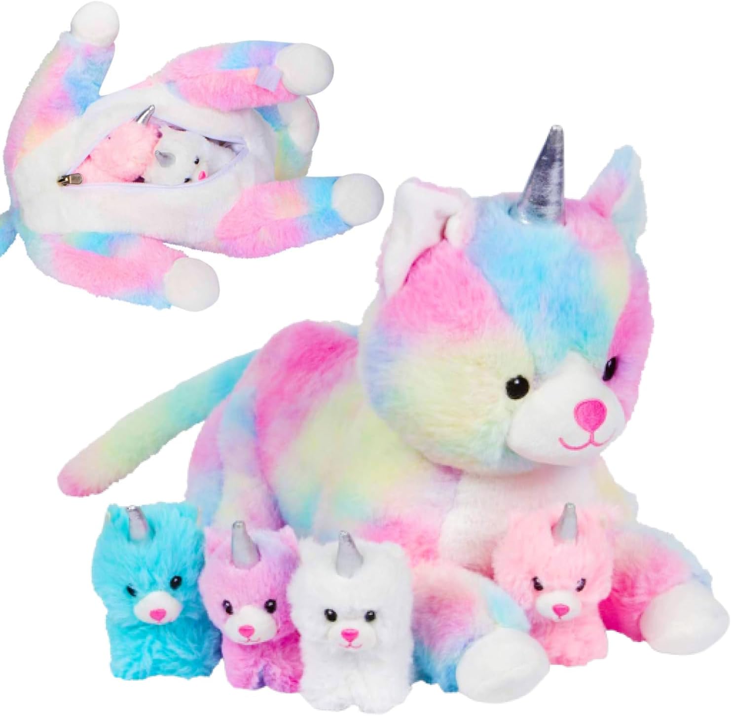 PixieCrush Unicorn Cat Plushie - Mommy Cat Unicorn with 4 Baby Kittens - Magi...