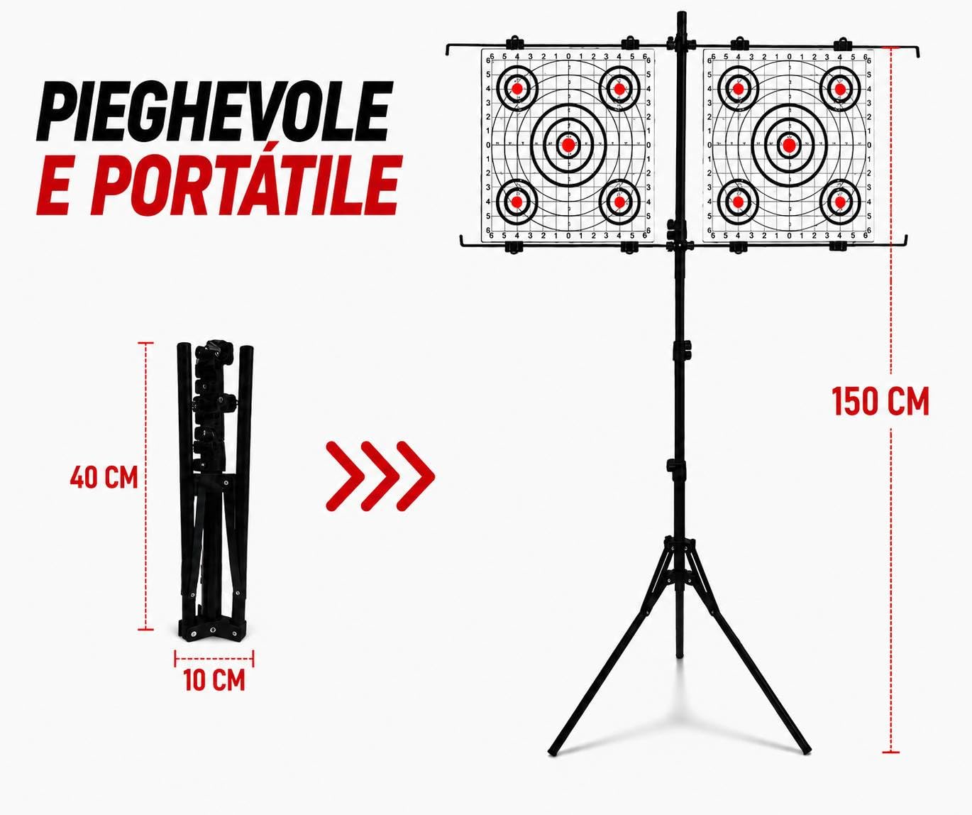Supporto per bersagli con treppiede estensibile fino a 150 cm – Ideale per Airsoft, armi ad aria compressa, pallini di piombo e sfere in acciaio. Compatibile con bersagli fino a 30 x 30 cm. pieghevole