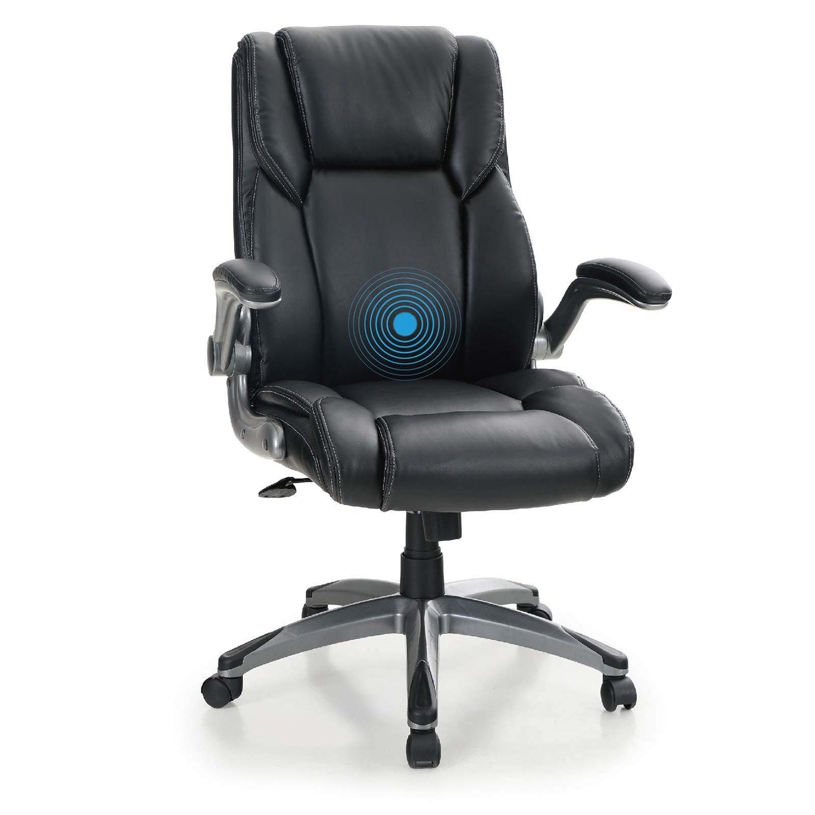 PHI VILLAOffice Chair with Mid Back,Ergonomic Desk Chair with Massage Lumbar Support,Executive Office Chair with Adjustable Armrest,PU Leather,Weight Capacity 400 lbs,Black