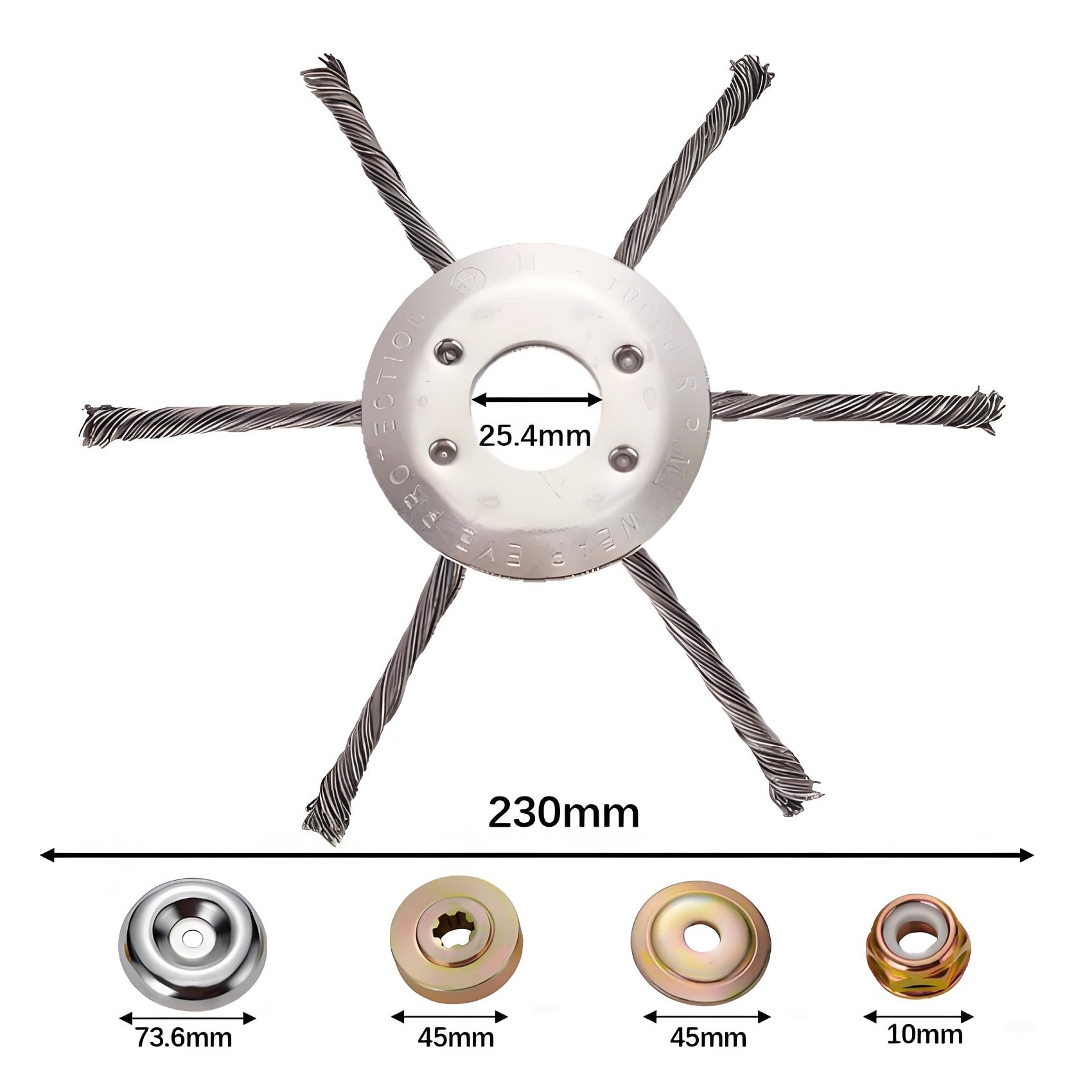 AGSYFFD 2 piezas de cabezal de alambre de acero para desbrozadora, cortadora de cepillo universal de 230 mm con kit de adaptadores de 5 piezas para cortacéspedes de gasolina, diseño de alambre anudado