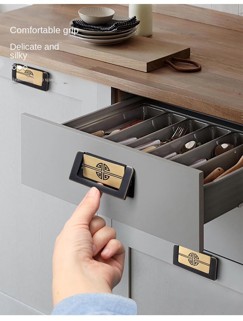 2Er-Pack Messing-Griffe Für Kleiderschrankschubladen Schiebetür-Tatami-Griffe Unsichtbare Verdeckte Installation Freies Loch Flacher Griff Lochabstand 64 Mm Schwarz Glänzend