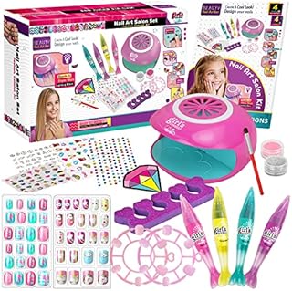 Amagoing Nail Art Kit for Girls, Kids Nail Polish Play Set with Nail Dryer, 2 in 1 Nail Pens,Sticky Cartoon Fake Nail, DIY Sticker, Nail Studio Decoration Birthday Christmas Gift for Kids Age 6-12
