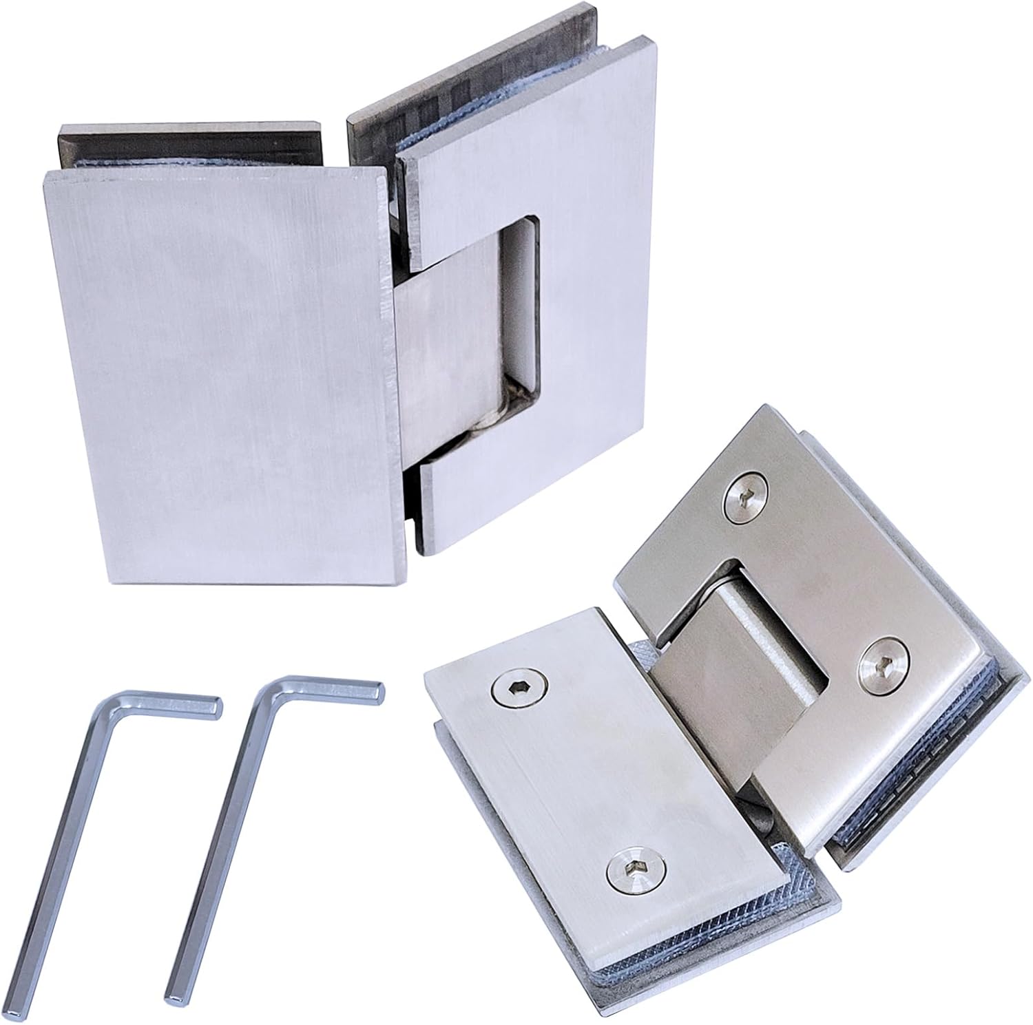 2 Packs Heavy Duty 135 Degree Solid Shower Door Hinges Frameless Glass Door Hinges, 304 Stainless Steel Bathroom Gate Clamp for 8-12 mm Toughened Glass, Rust & Corrosion Resistance