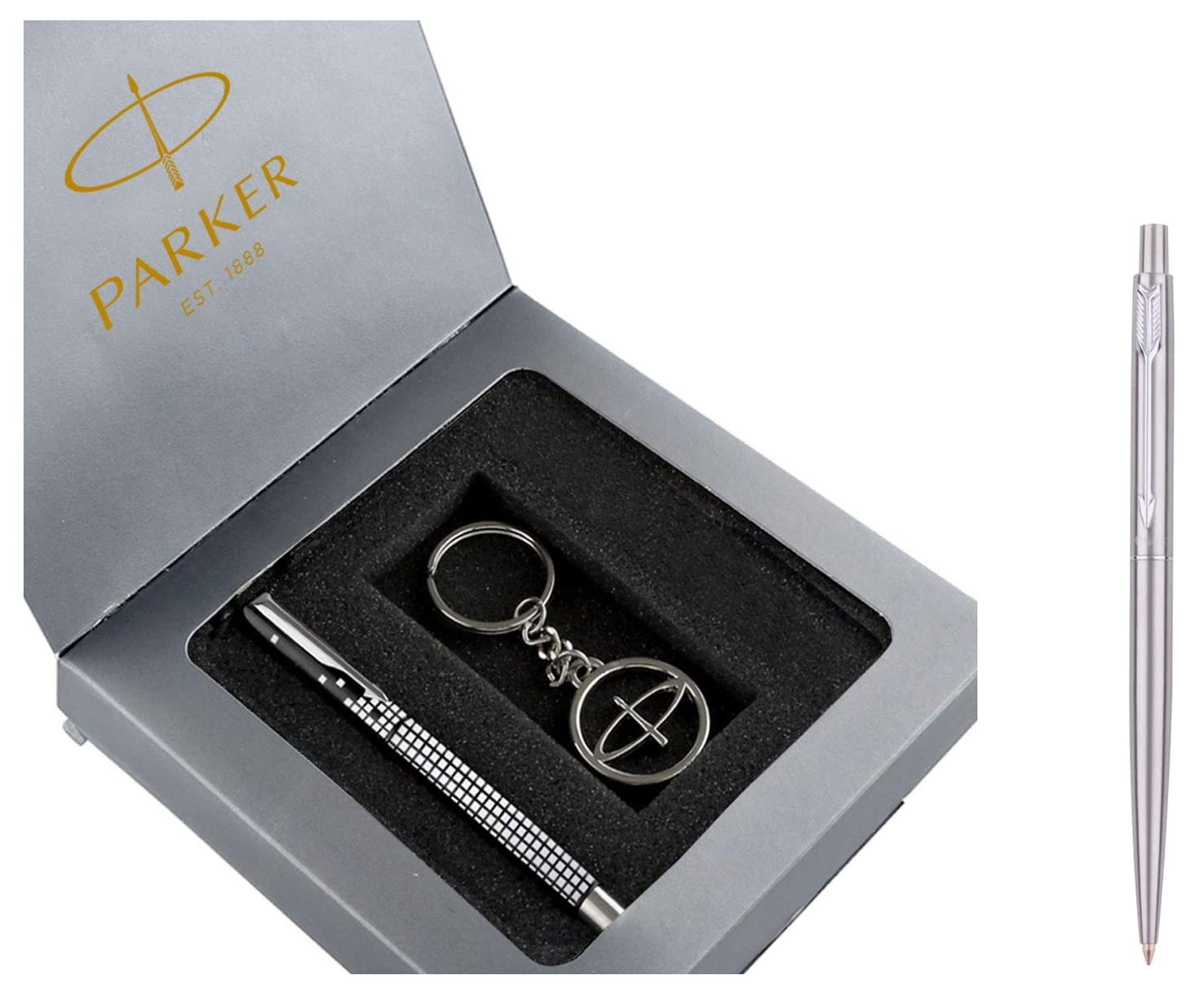 Parker Vector Roller Ball Pen with Free Key Chain Classic Stainless Steel CT Ball Pen
