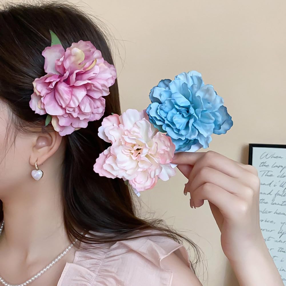 3PCS Boho Peony Flower Hair Clip Artificial Flower Hair Barrettes Floral Hairpins Hair Accessories for Women Brides Party Wedding Decor Vacation Beach Party - Image 4