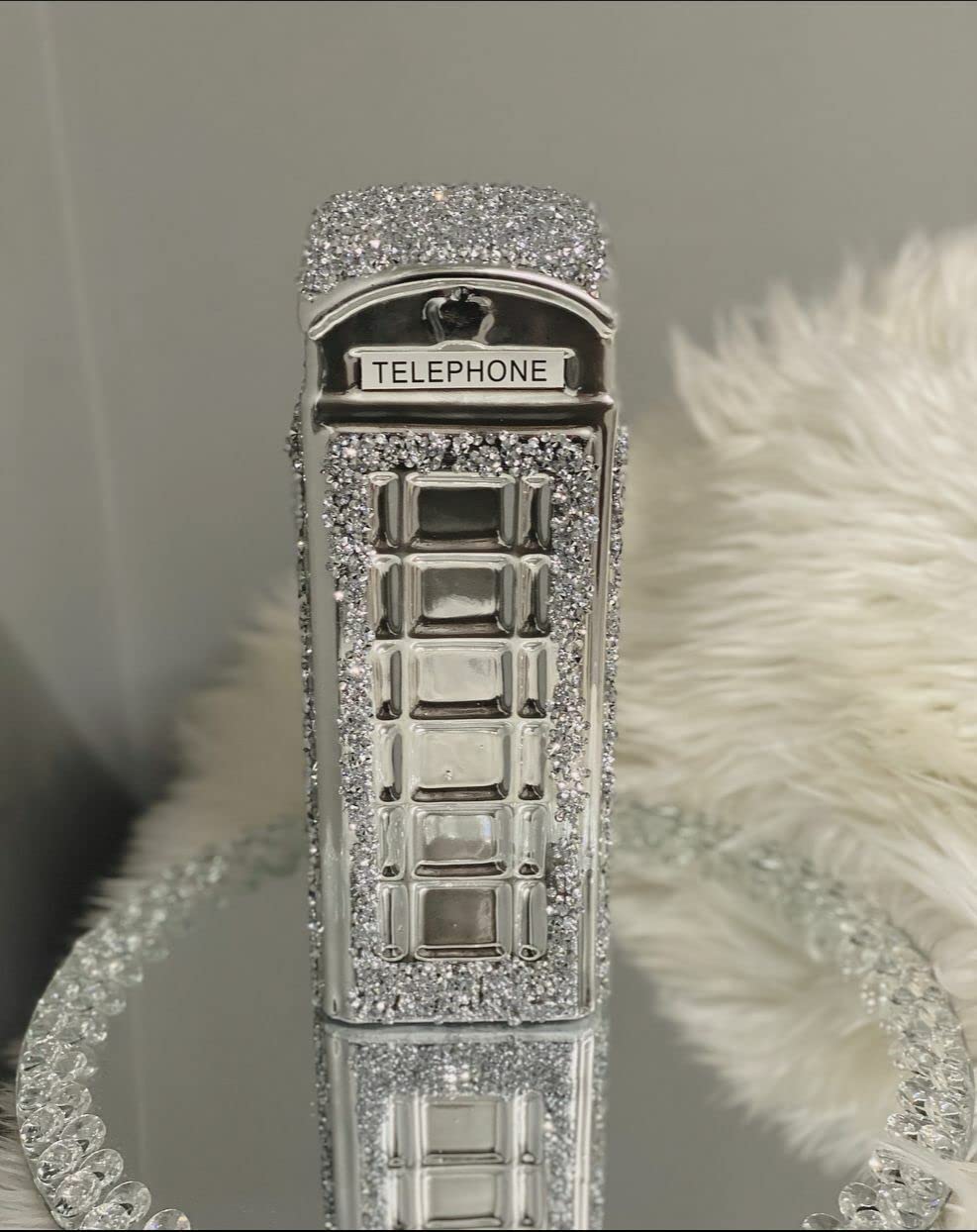 Biznest Silver Phone Booth Sparkle Ornament Bling Crushed Diamond Gift Crest