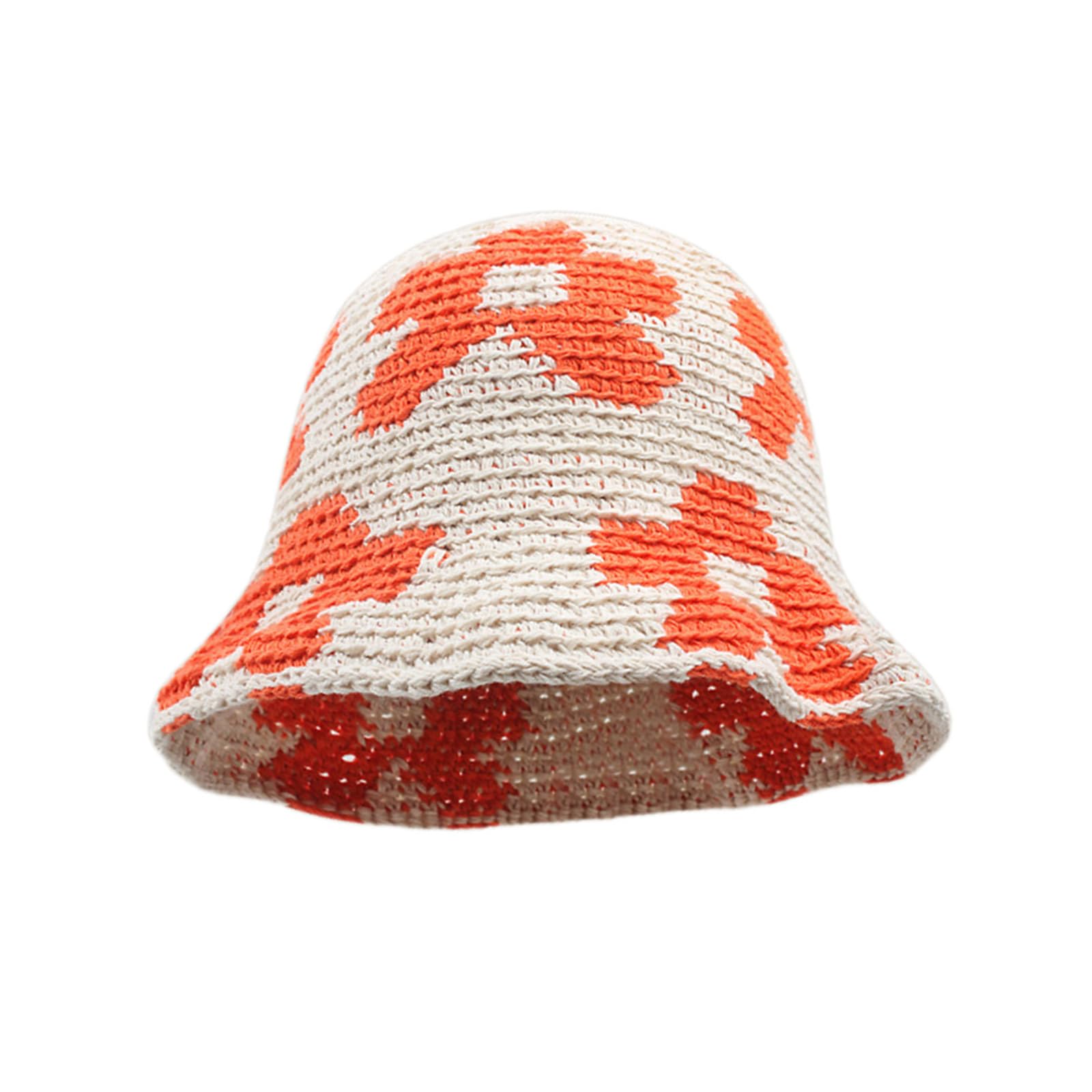 Slxlyh Unisex Orange Crochet Bucket Hat Spring Bucket Hat Crochet Flower Pattern Fisherman Hat For Adult Teen Hat Knitted Fisherman Hat(Orange)