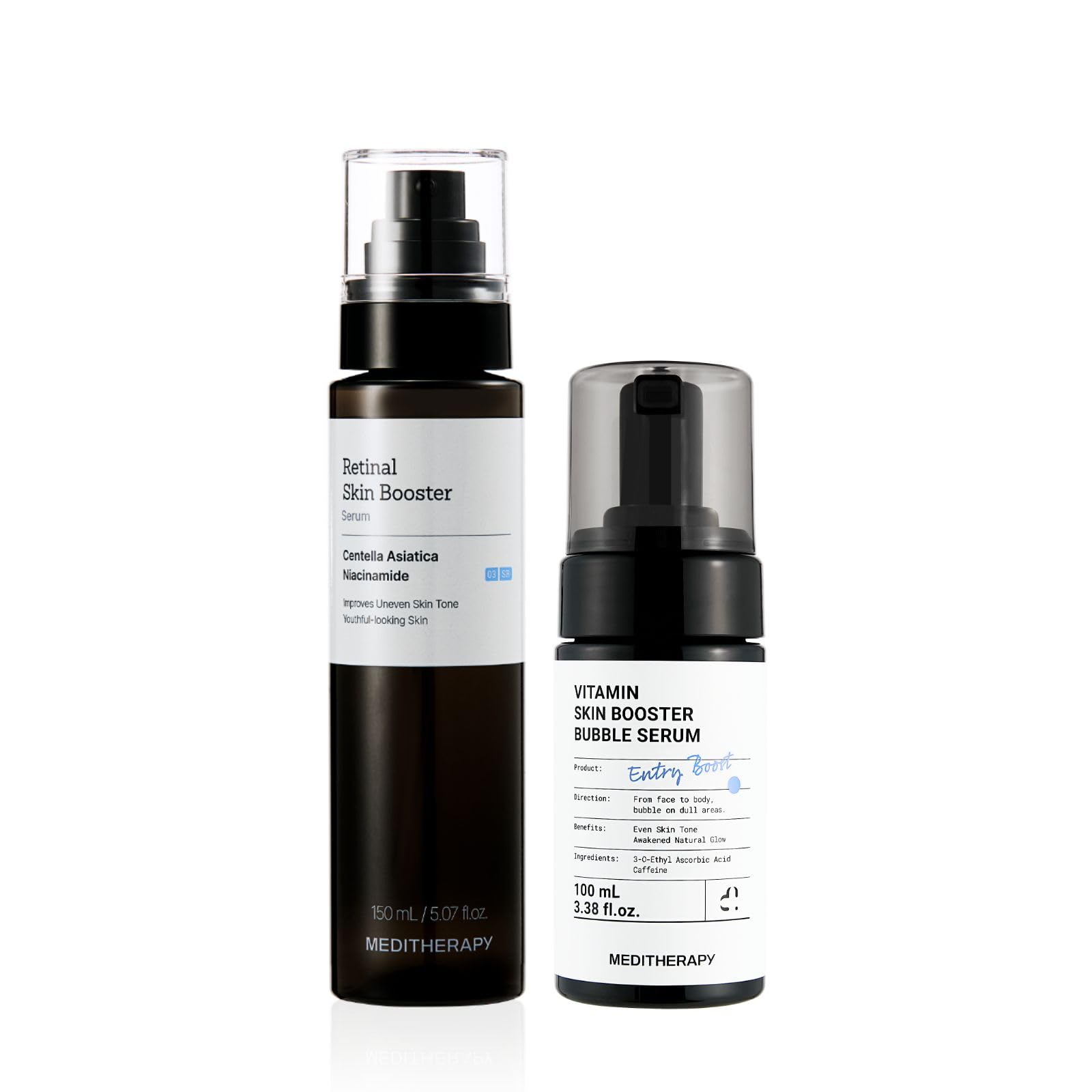 MEDITHERAPY Radiance Reset Retinal Duo - Retinal Skin Booster Serum + Vitamin Skin Booster Bubble Serum for Smooth, Even-Looking Skin Care Routine