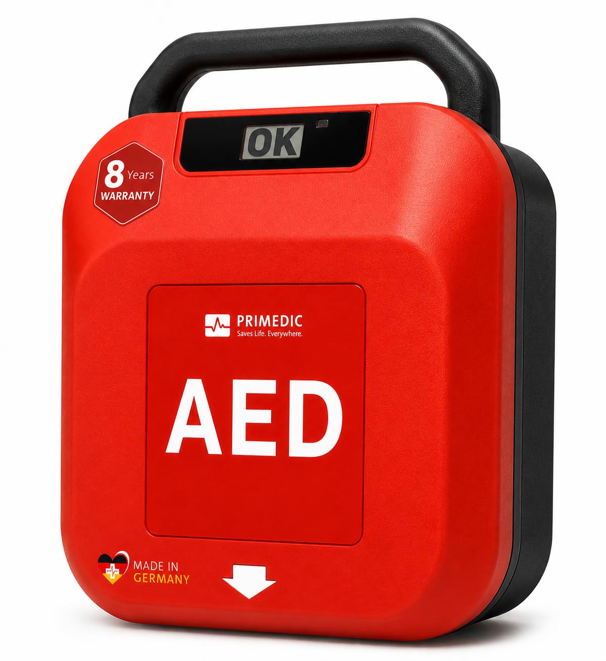 Primedic HeartSave YA Defibrillatore, adatto a dilettanti con erogazione automatico della scarica, 8 anni di Garanzia, Made in Germany, Certificazione MDR 2027, Lingua: ITA/GER
