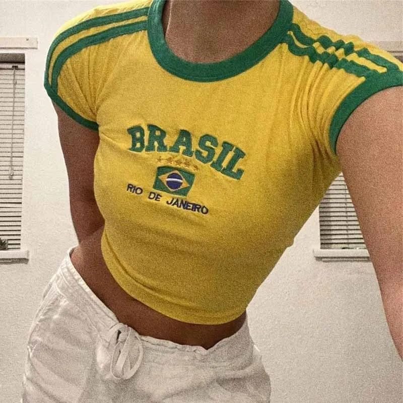 Vintage Graphic Baby Tees for Women Brazil Shirt Y2k Tops Baby Crop Tees 90s Summer Going Out Tops Streetwear Shirts - Image 7