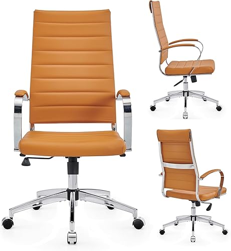 Silla de escritorio ergonómica moderna, silla de oficina ejecutiva con reposabrazos, giratoria ajustable, cuero negro