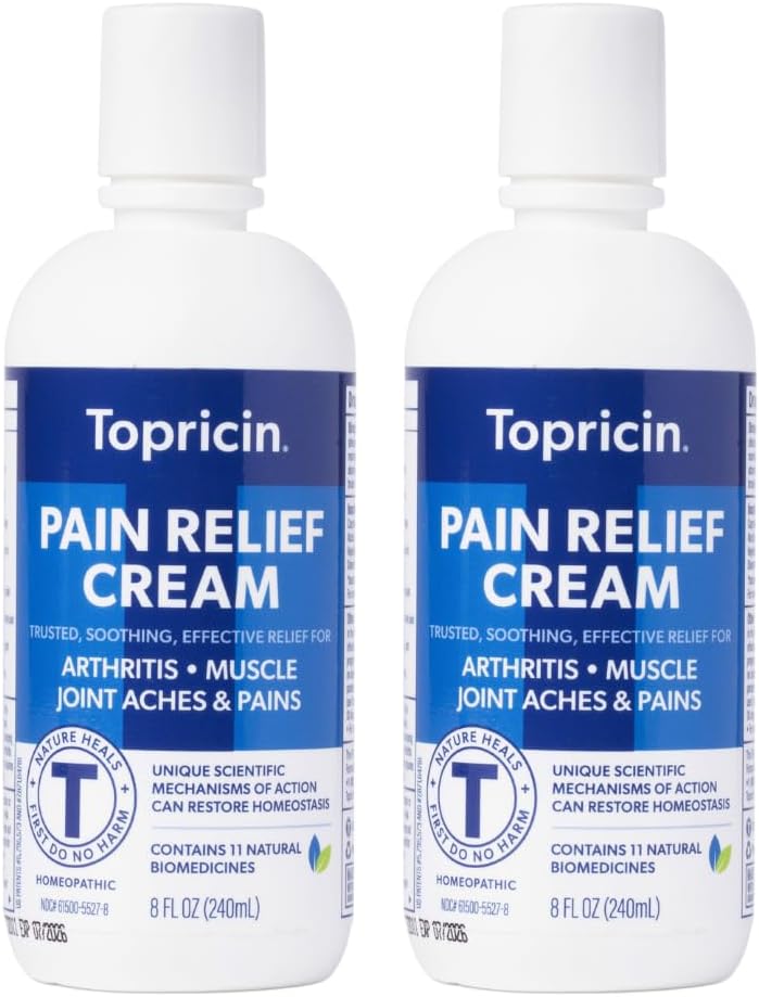 Topricin Pain Relief Therapy Cream (8 oz) Pack of 2 Fast Acting Pain Relieving Rub for Arthritis, Back & Neck Aches, Fibromyalgia, Sciatica, Plantar Fasciitis, Sore Muscles & Joints