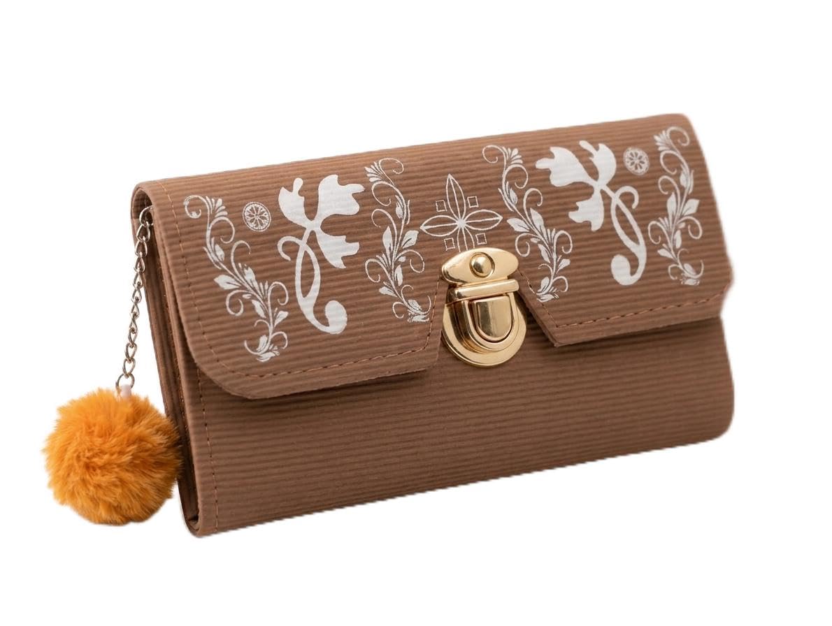 Women's Embroidered Teal Wallet – Elegant Envelope Flap Clutch with Pom-Pom Charm-image-15