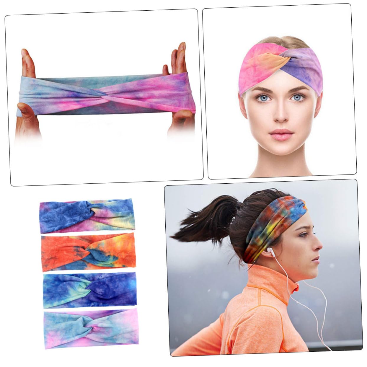 Beavorty 16 Piezas Diadema Deportiva Corbata Teñida Diadema Banda Para El Cabello Para El Sudor Bandas Para El Sudor Para Mujeres s Elásticas Para Bandas Para