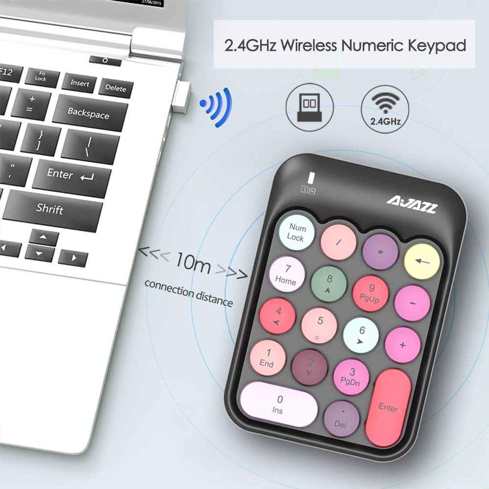 FELiCON AK18 Clavier numérique sans Fil, pavé numérique Portable 2,4 GHz avec clé Ronde rétro et récepteur USB Clavier numérique de comptabilité financière pour Mac, PC (Noir)