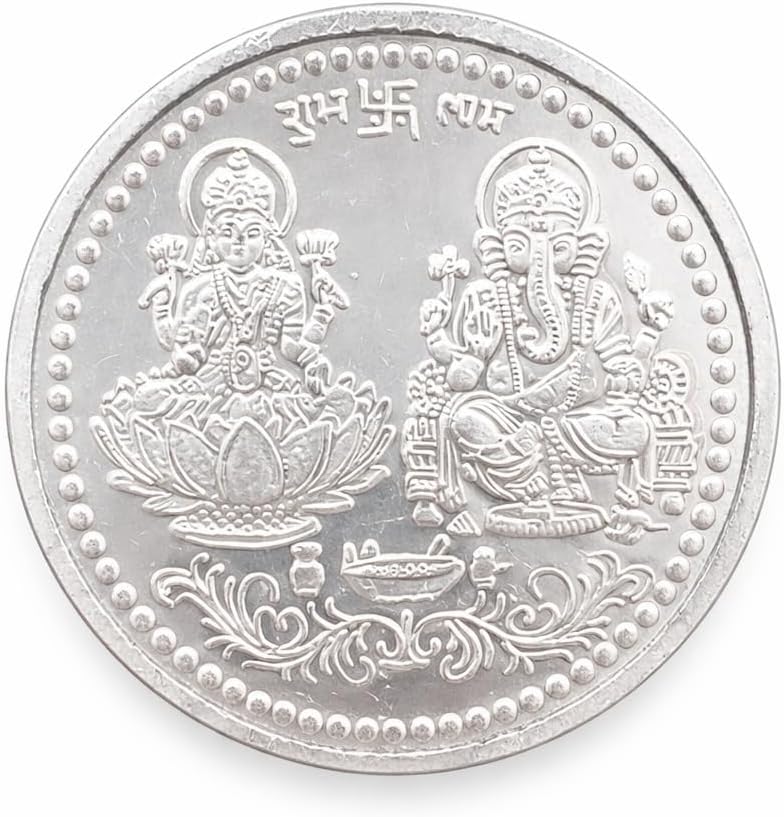 10gm Om Shree Laxmi Ganesha JI 999 Pure German Silver Coin For Puja, Diwali, Festivals, Weddings & Gifting
