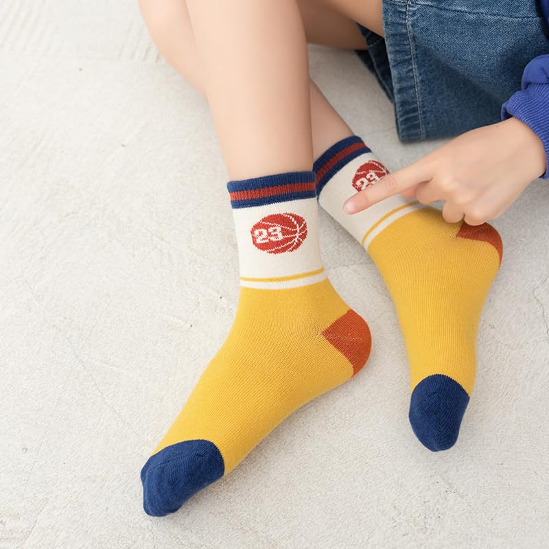 Image of Colourful Socks for Kids, Crew length, Soft Pure Cotton, Lightweight & Breathable, 1 to 9 Years, Pack of 5, Designer socks
